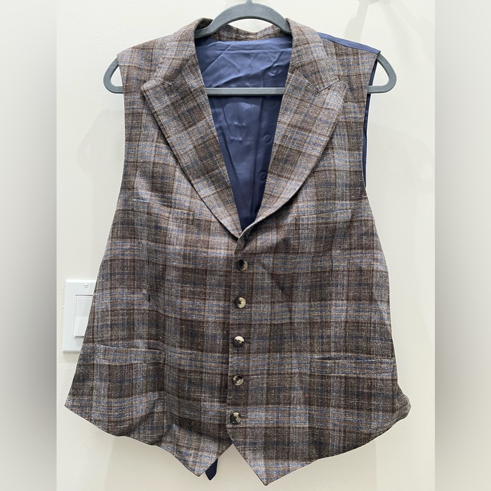 Suitsupply Blue Brown Plaid Vest